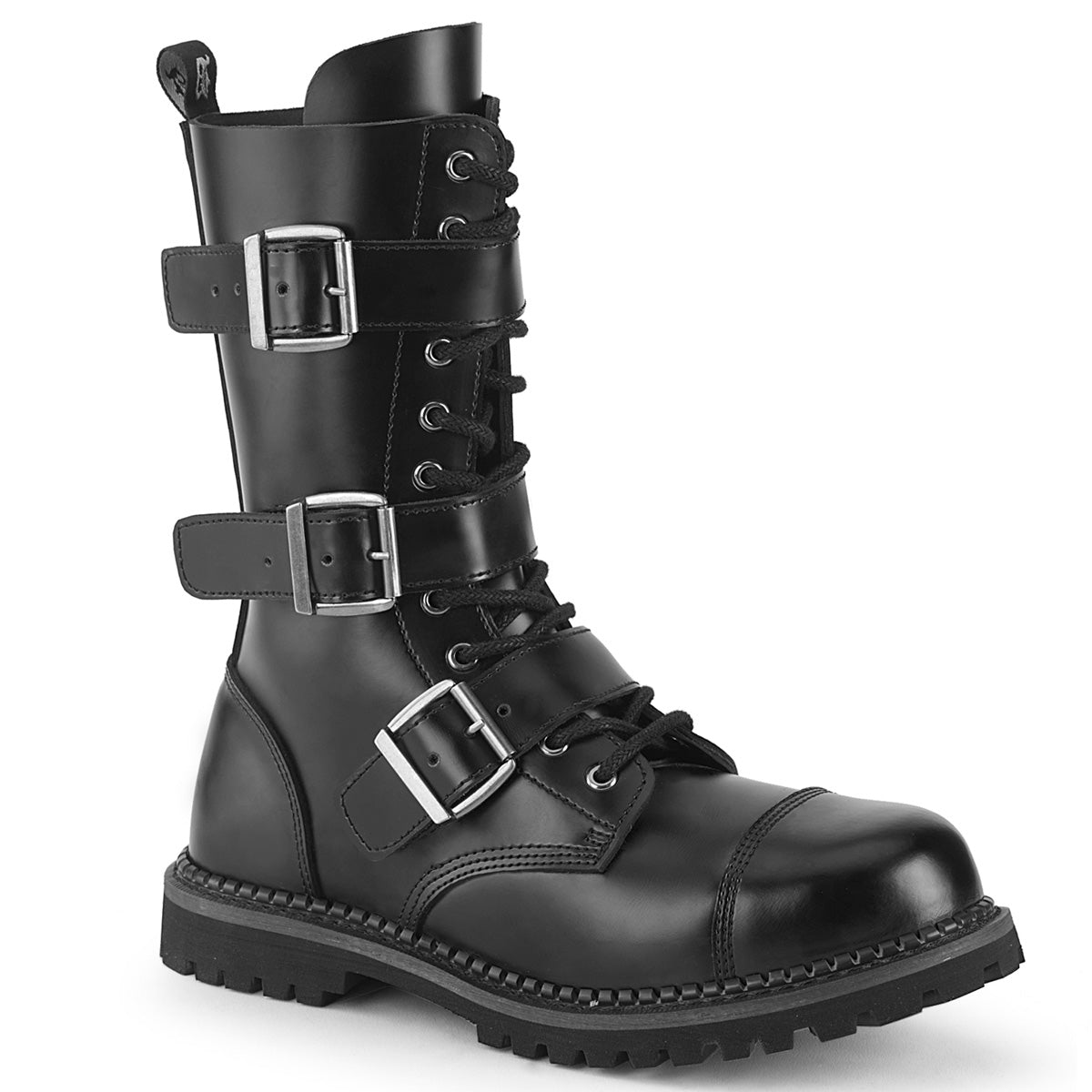 DemoniaCult Botas para hombre RIOT-12bk BLK Leather