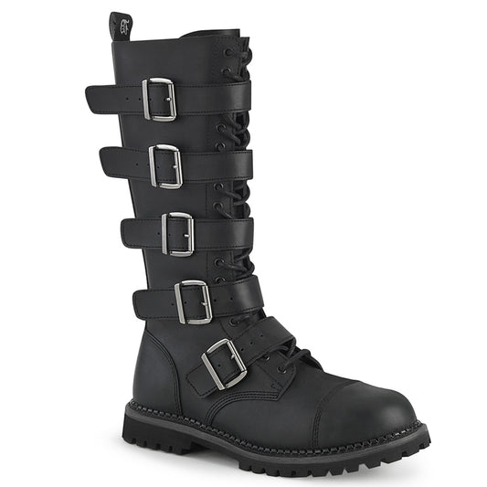 DemoniaCult Botas para hombre RIOT-18bk BLK cuero vegano