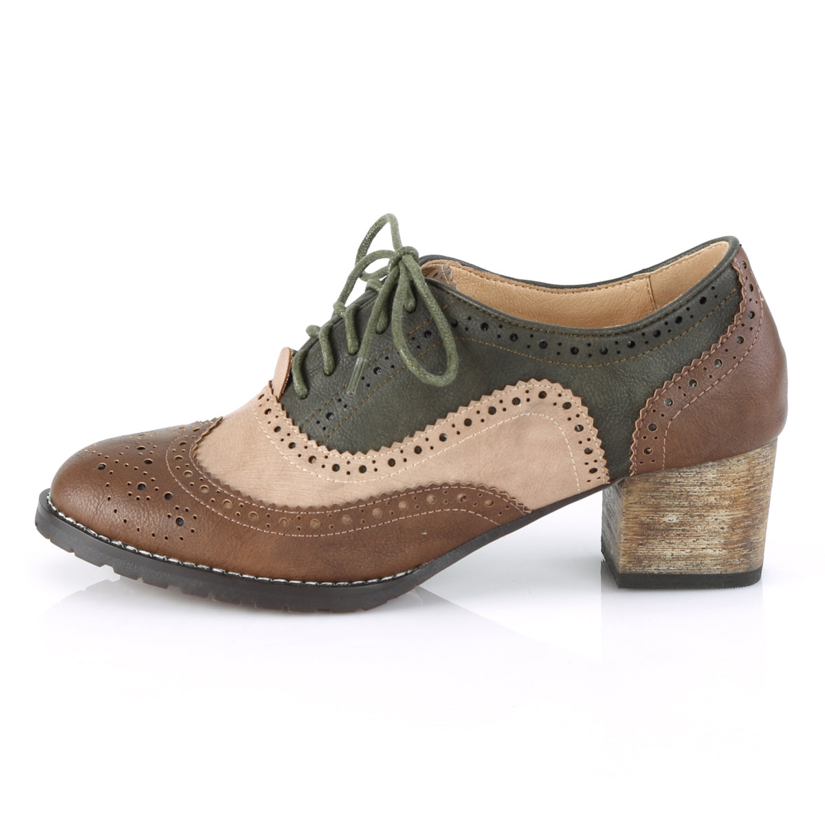 Pin Up Couture Bombas para mujer RUSSELL-34 Brown-Multi Faux Cuero