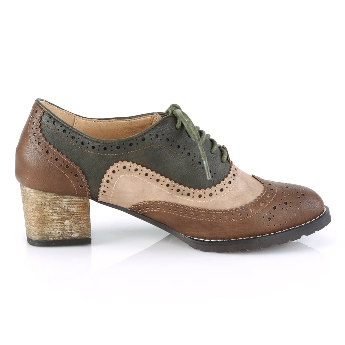 Pin Up Couture Bombas para mujer RUSSELL-34 Brown-Multi Faux Cuero