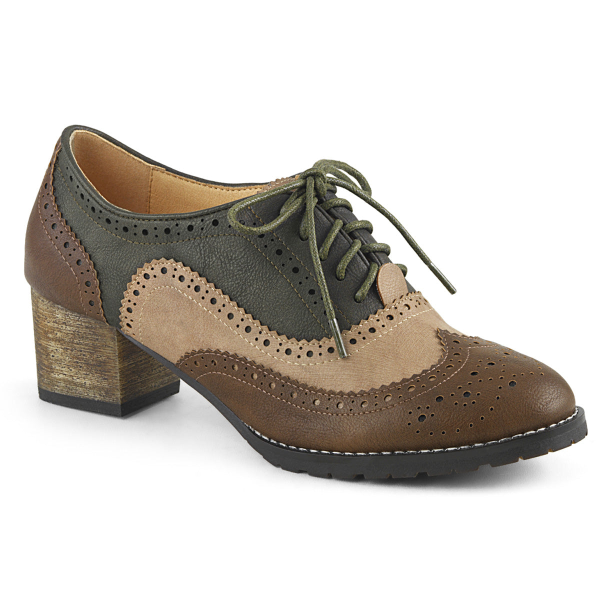 Pin Up Couture Bombas para mujer RUSSELL-34 Brown-Multi Faux Cuero