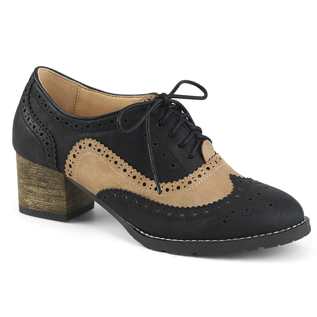 Pin Up Couture Bombas para mujer RUSSELL-34 Black-Tan Faux Cuero