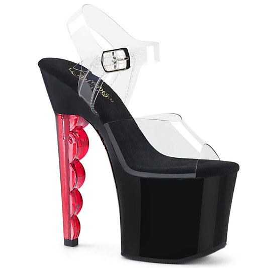 Pleaser Sandalias para mujer SCALLOP-708 CLR / BLK-RED TINTED