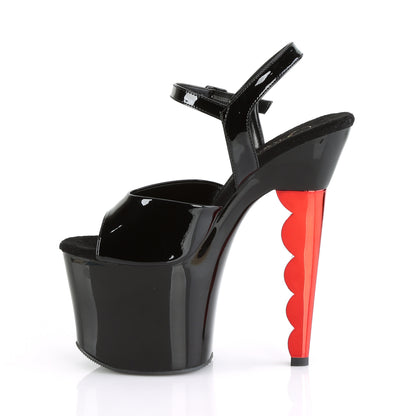 Pleaser Sandalias para mujer SCALLOP-709ch Blk Blk Pat / Blk-Red Chrome