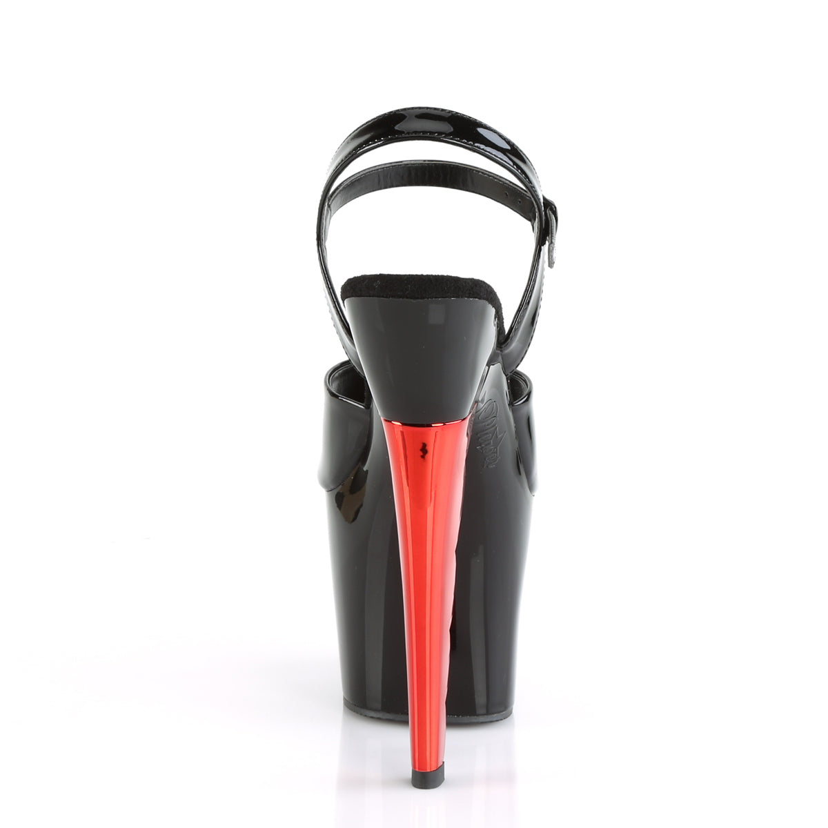 Pleaser Sandalias para mujer SCALLOP-709ch Blk Blk Pat / Blk-Red Chrome
