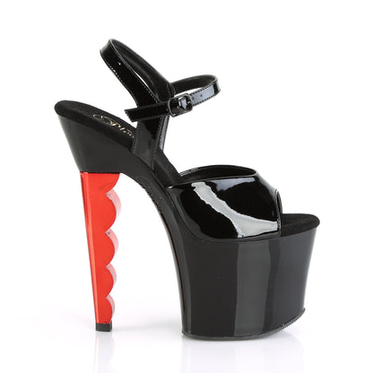 Pleaser Sandalias para mujer SCALLOP-709ch Blk Blk Pat / Blk-Red Chrome