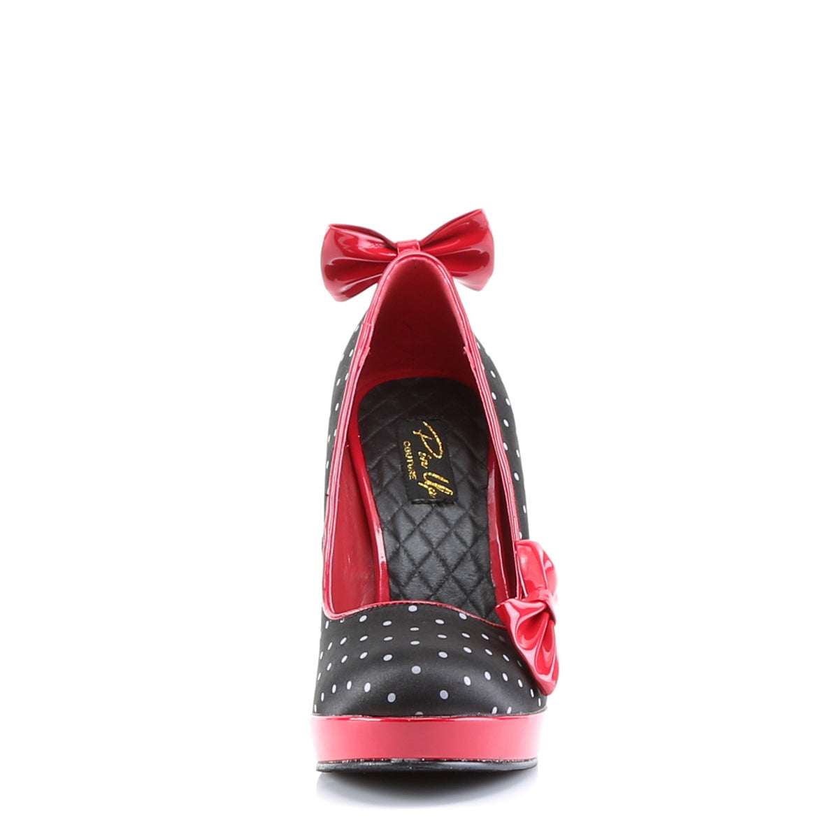 Pin Up Couture Bombas para mujer SECRET-12 Blk Satin-Red Pat (Polka Dots Lámina)