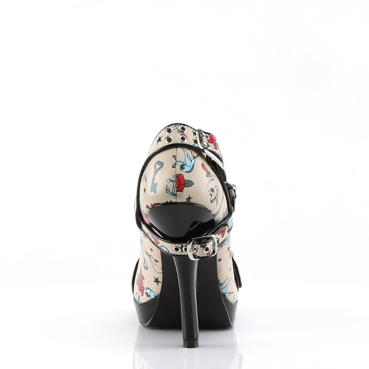 Pin Up Couture Womens Pumps SECRET-14 Cream Pu (Tattoo Print)
