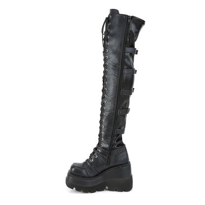 DemoniaCult Botas de mujer SHAKER-350 estiramiento de cuero vegano negro
