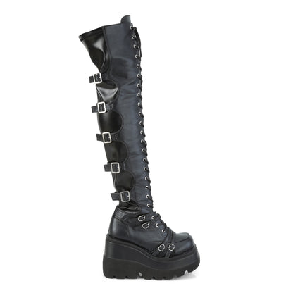 DemoniaCult Botas de mujer SHAKER-350 estiramiento de cuero vegano negro