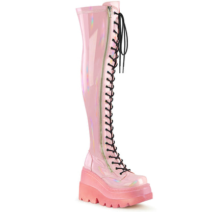DemoniaCult  Botas SHAKER-374-1 B. Patente de estiramiento de holograma rosa