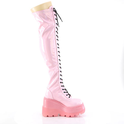 DemoniaCult  Botas SHAKER-374-1 B. Patente de estiramiento de holograma rosa