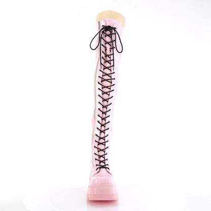 DemoniaCult Botas de mujer SHAKER-374 B. Patente de estiramiento de holograma rosa