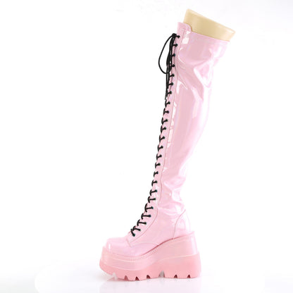 DemoniaCult Botas de mujer SHAKER-374 B. Patente de estiramiento de holograma rosa