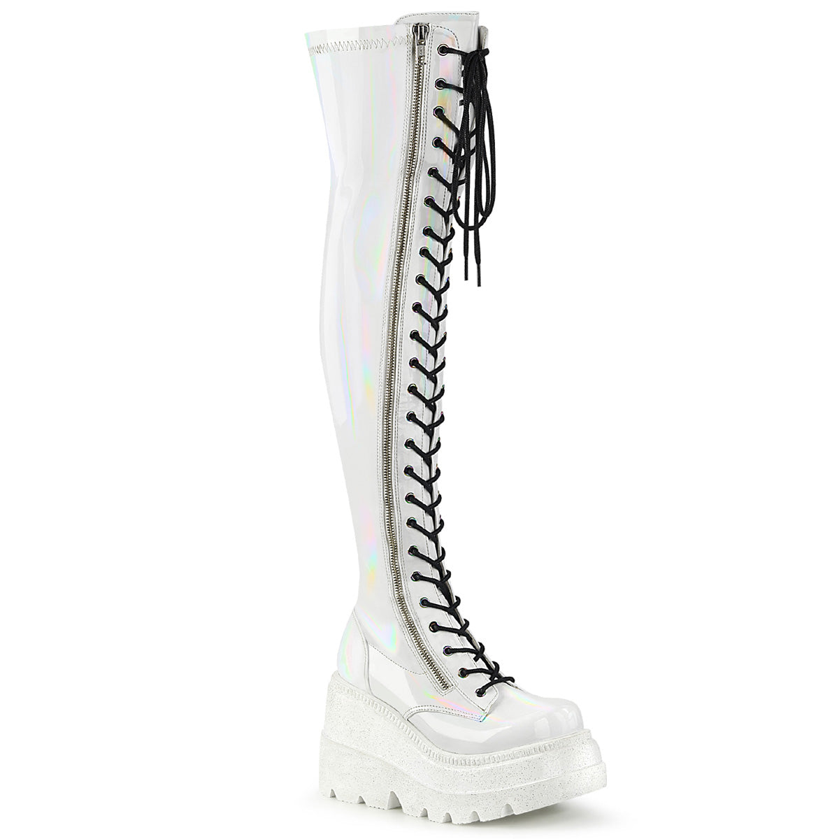 DemoniaCult Botas de mujer SHAKER-374 WHT Patente de estiramiento de Hologram