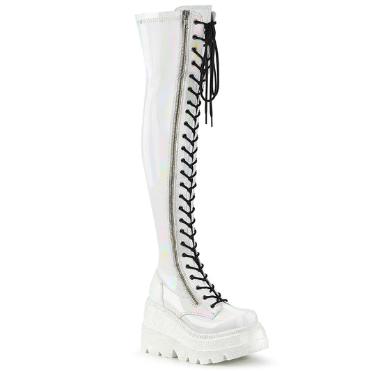 DemoniaCult Botas de mujer SHAKER-374 WHT Patente de estiramiento de Hologram