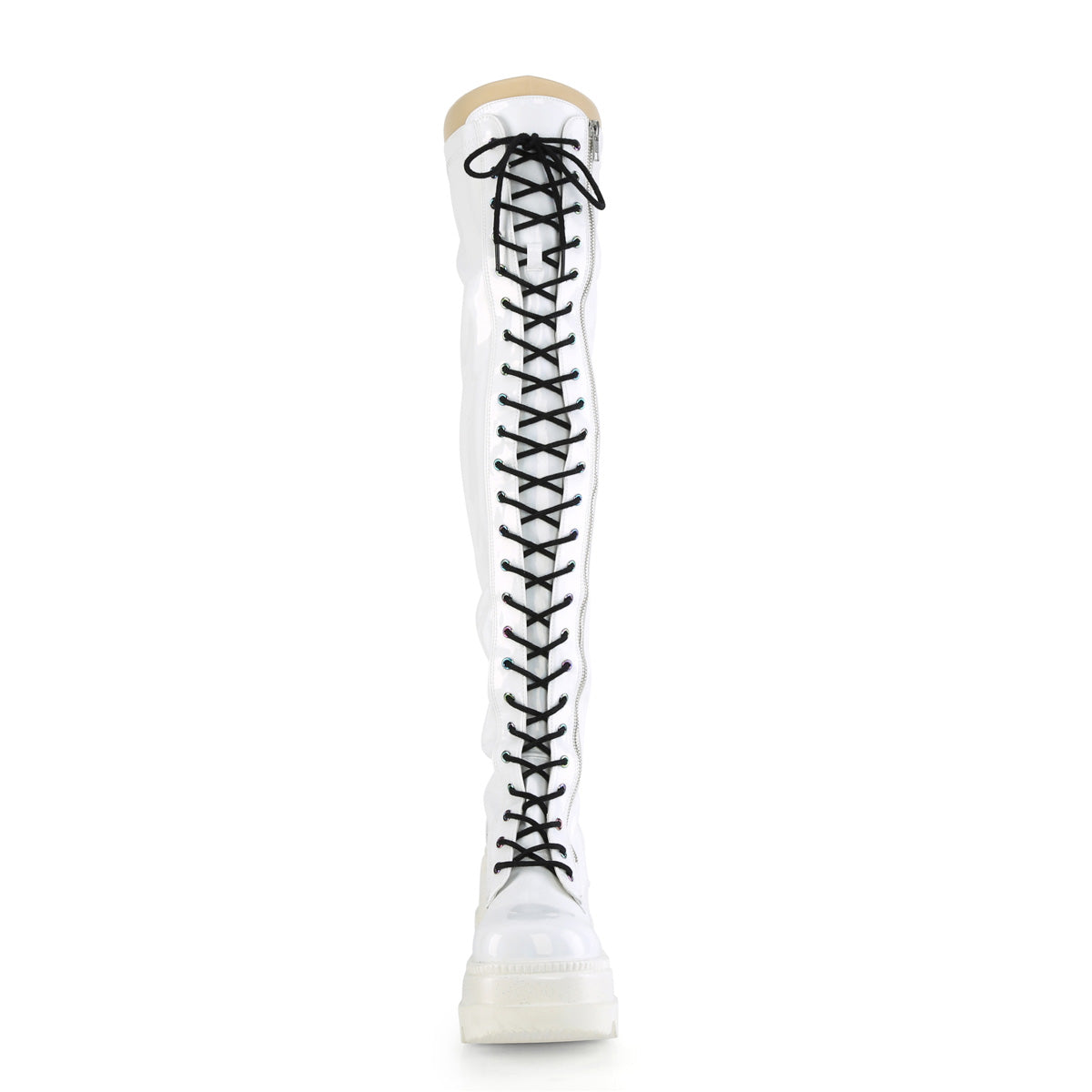 DemoniaCult Botas de mujer SHAKER-374 WHT Patente de estiramiento de Hologram