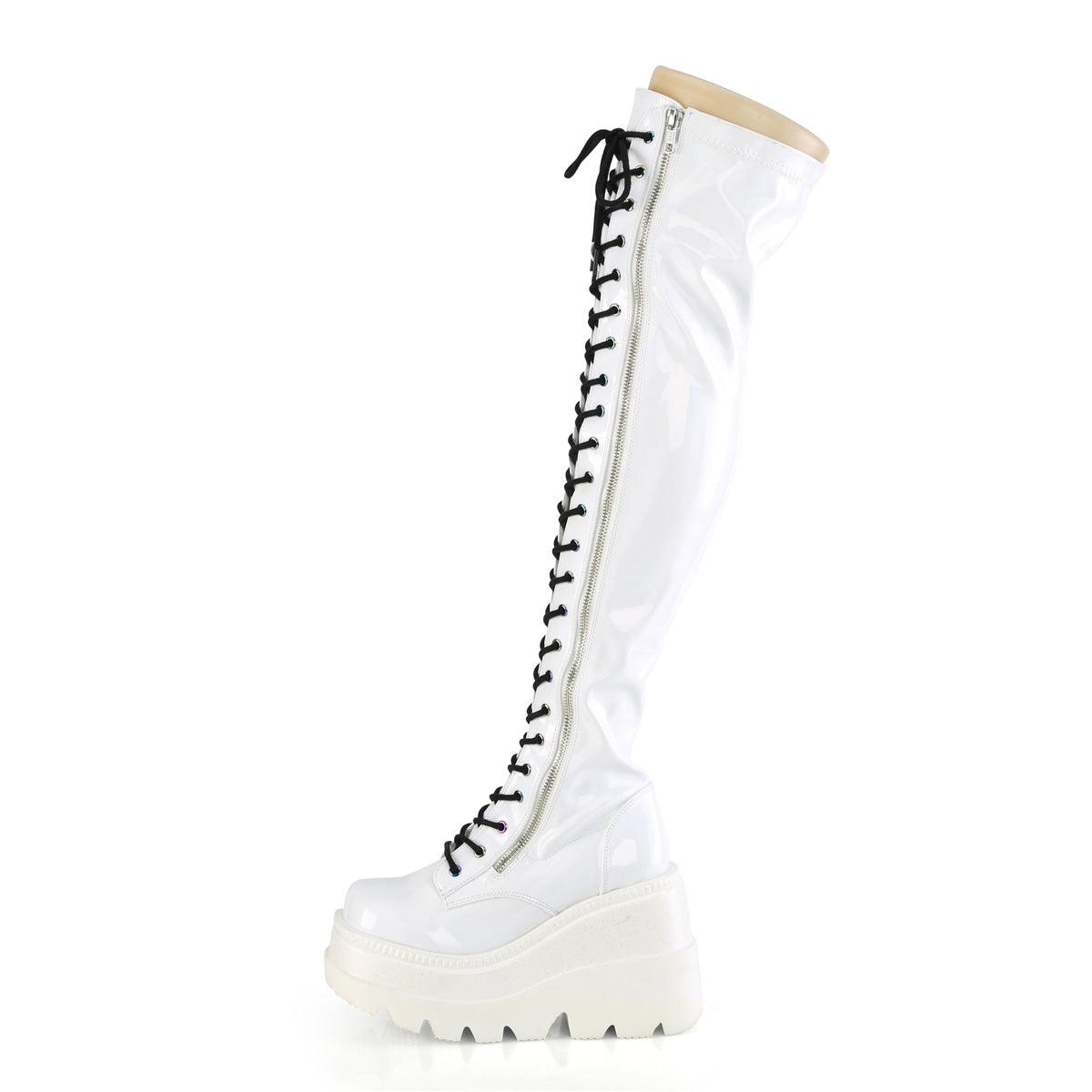 DemoniaCult Botas de mujer SHAKER-374 WHT Patente de estiramiento de Hologram