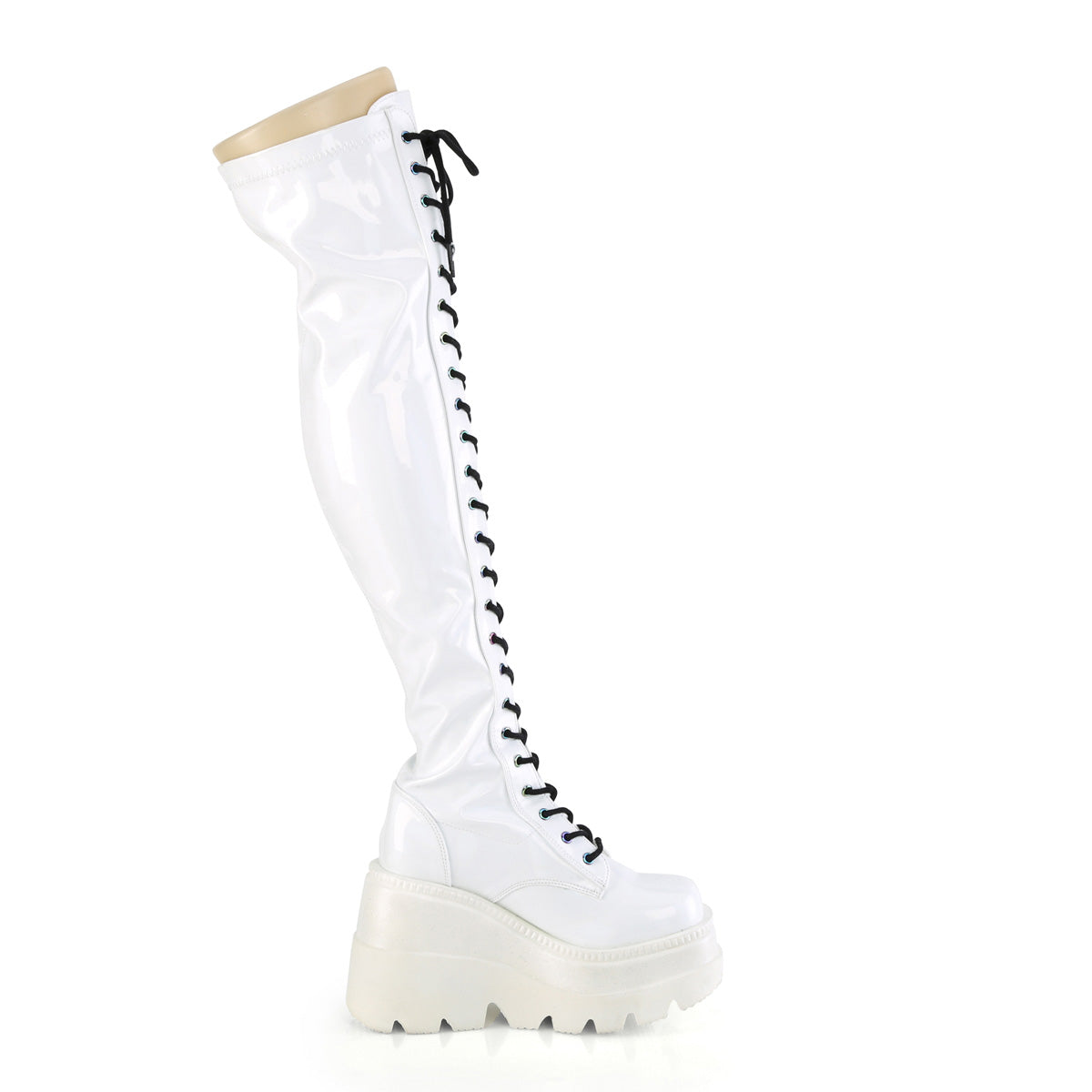 DemoniaCult Botas de mujer SHAKER-374 WHT Patente de estiramiento de Hologram