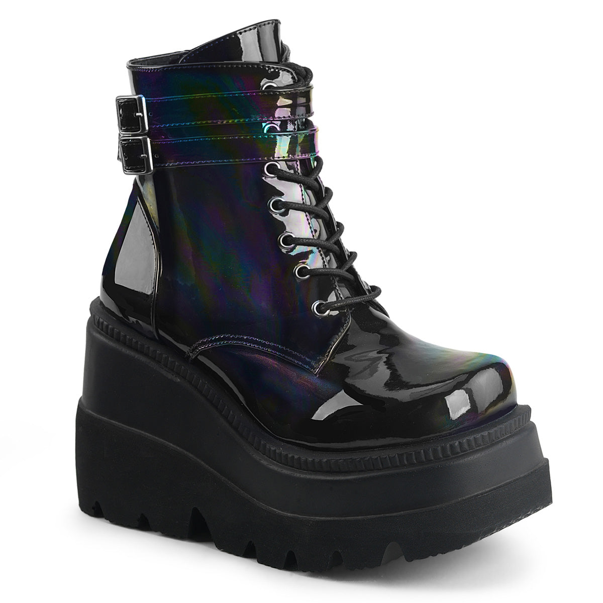 DemoniaCult Botas de tobillo para mujeres SHAKER-52 Holograma BLK
