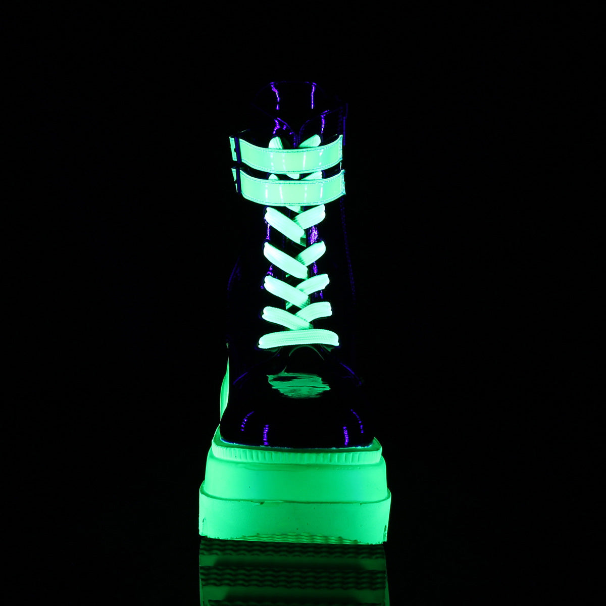 DemoniaCult Botas de tobillo para mujeres SHAKER-52 Blk Pat-Uv Neon Green