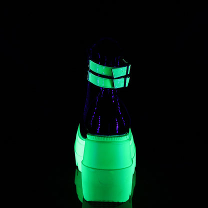 DemoniaCult Botas de tobillo para mujeres SHAKER-52 Blk Pat-Uv Neon Green