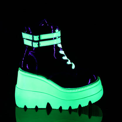 DemoniaCult Botas de tobillo para mujeres SHAKER-52 Blk Pat-Uv Neon Green