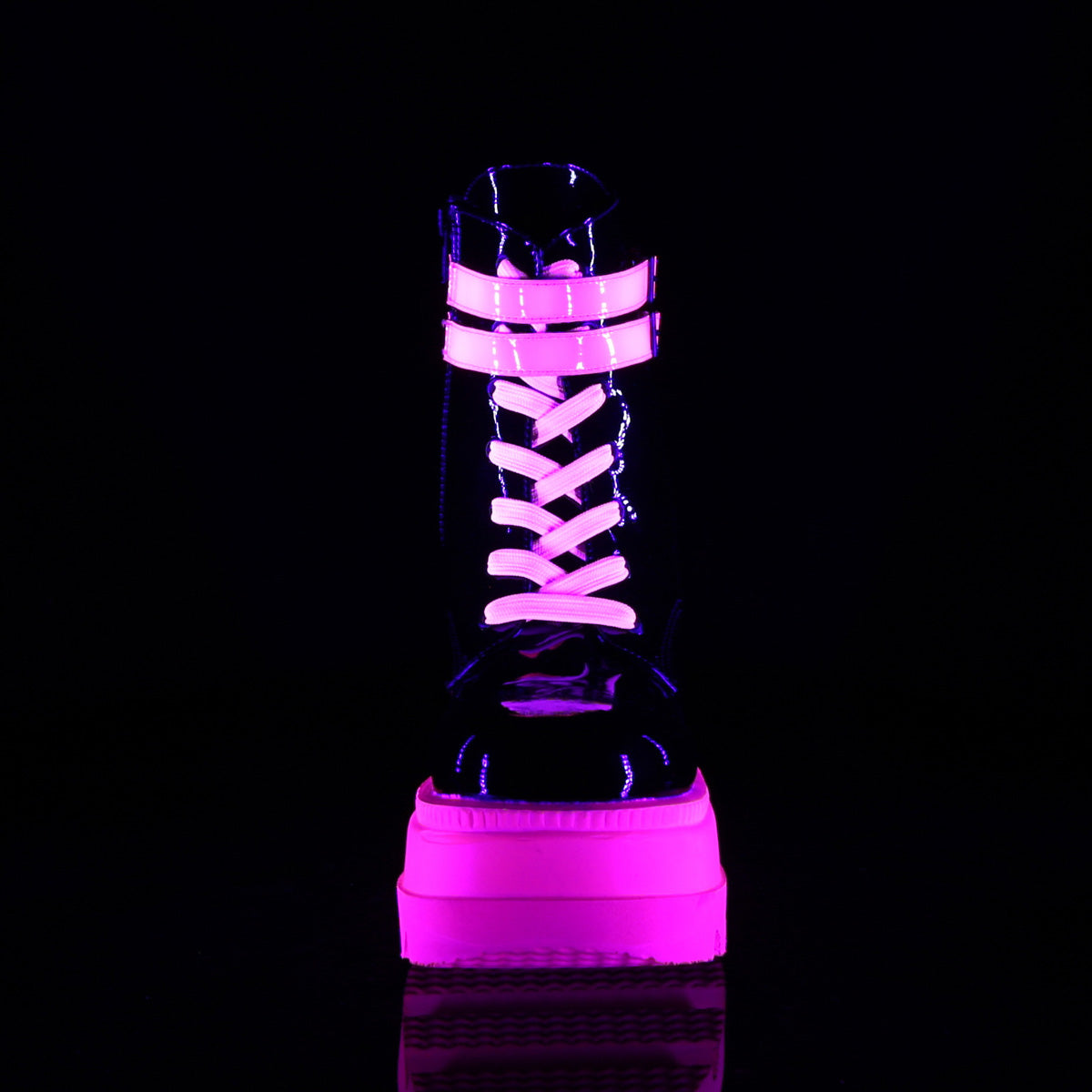 DemoniaCult Botas de tobillo para mujeres SHAKER-52 Blk Pat-Uv Neon Pink