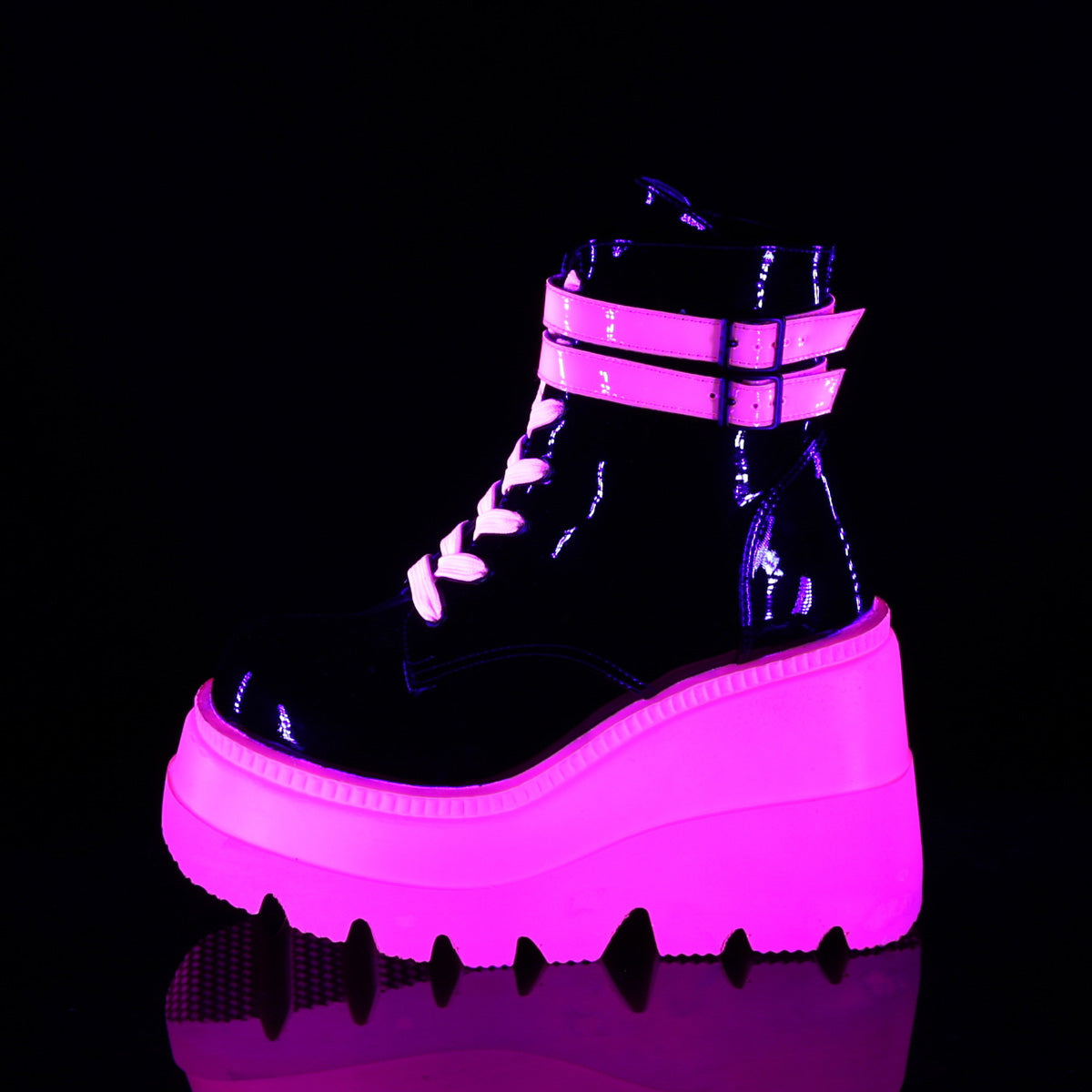 DemoniaCult Botas de tobillo para mujeres SHAKER-52 Blk Pat-Uv Neon Pink