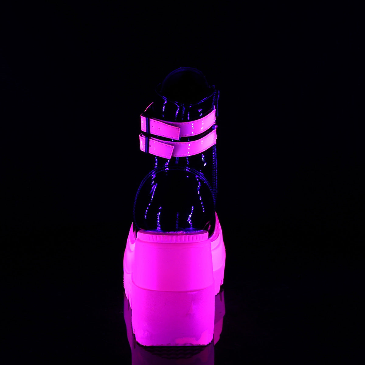 DemoniaCult Botas de tobillo para mujeres SHAKER-52 Blk Pat-Uv Neon Pink