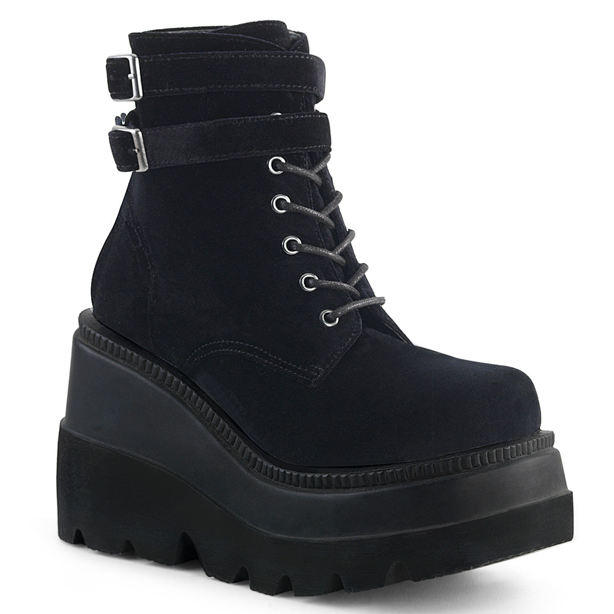 DemoniaCult Botas de tobillo para mujeres SHAKER-52 BLK VELVET