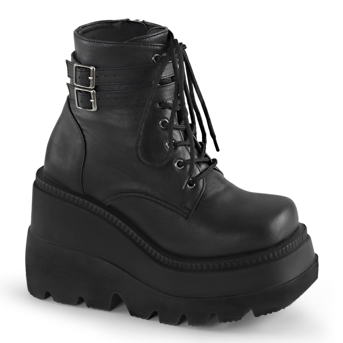 DemoniaCult Botas de tobillo para mujeres SHAKER-52 BLK de cuero vegano