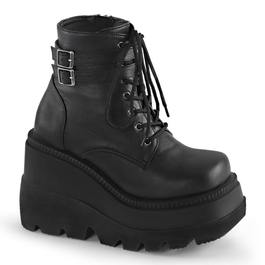 DemoniaCult Botas de tobillo para mujeres SHAKER-52 BLK de cuero vegano