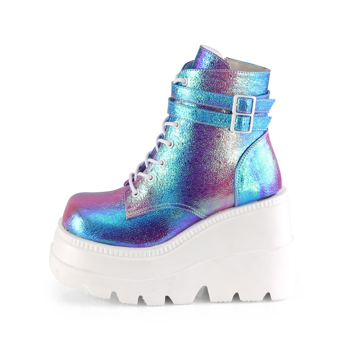 DemoniaCult Womens Ankle Boots SHAKER-52 Purple Multi Iridescent Vegan Leather