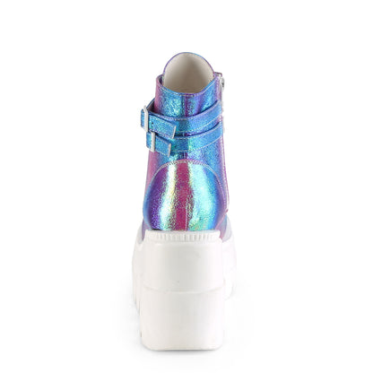 DemoniaCult Botas de tobillo para mujeres SHAKER-52 cuero vegano de múltiples iridiscentes morados
