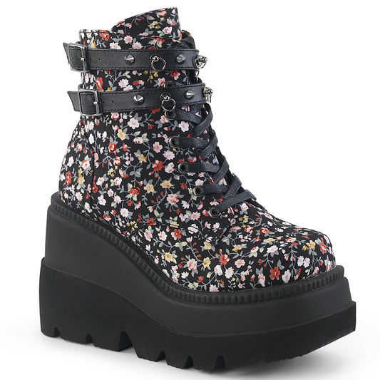 DemoniaCult Botas de tobillo para mujeres SHAKER-52 ° tela floral
