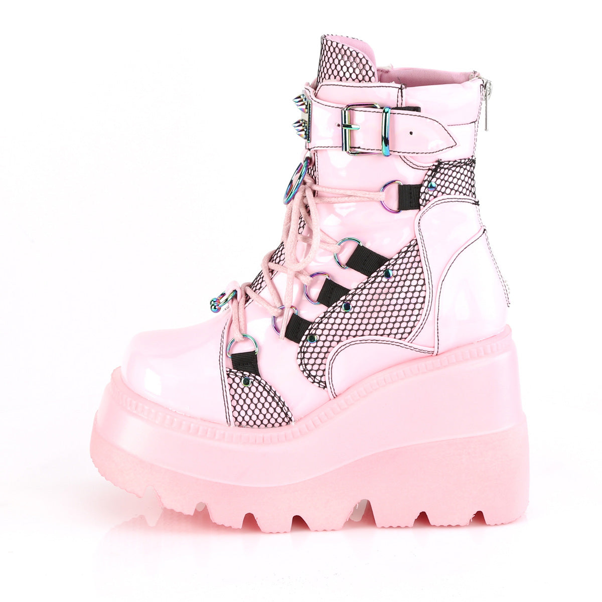 DemoniaCult Botas de tobillo para mujeres SHAKER-60 baby rosa holograma