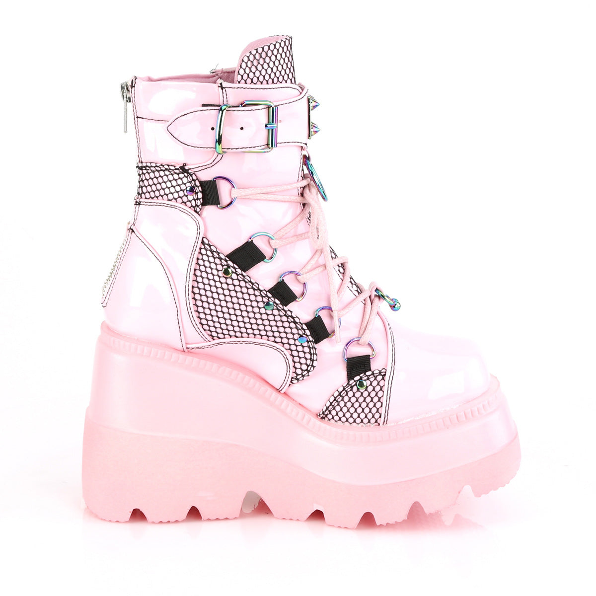 DemoniaCult Botas de tobillo para mujeres SHAKER-60 baby rosa holograma