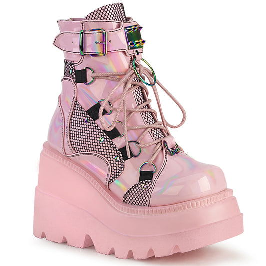 DemoniaCult Botas de tobillo para mujeres SHAKER-60 baby rosa holograma