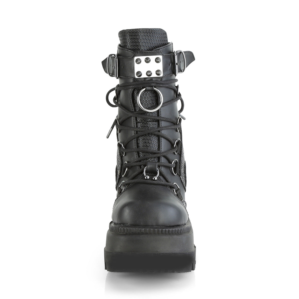 DemoniaCult Botas de tobillo para mujeres SHAKER-60 Blk Leather Vegan