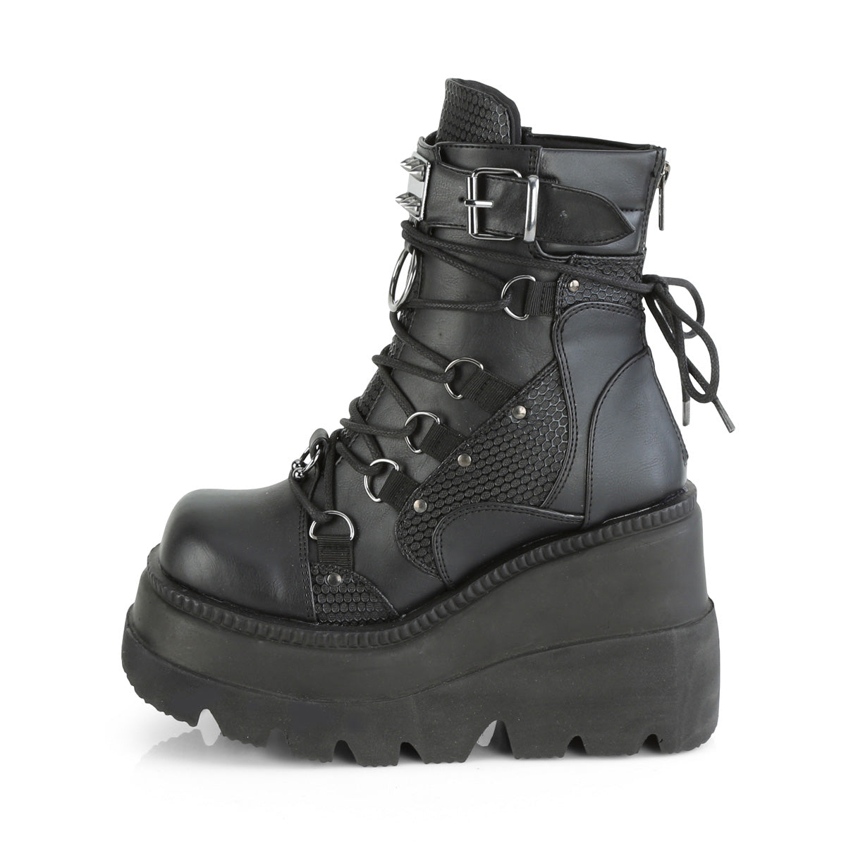 DemoniaCult Botas de tobillo para mujeres SHAKER-60 Blk Leather Vegan