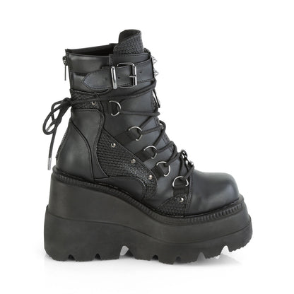DemoniaCult Botas de tobillo para mujeres SHAKER-60 Blk Leather Vegan