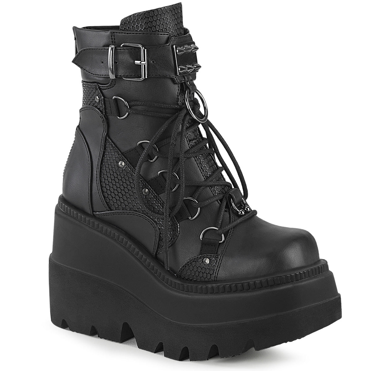 DemoniaCult Botas de tobillo para mujeres SHAKER-60 Blk Leather Vegan