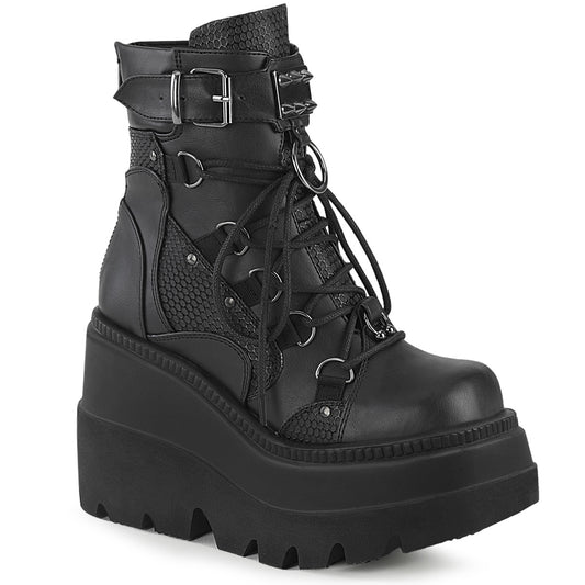 DemoniaCult Botas de tobillo para mujeres SHAKER-60 Blk Leather Vegan