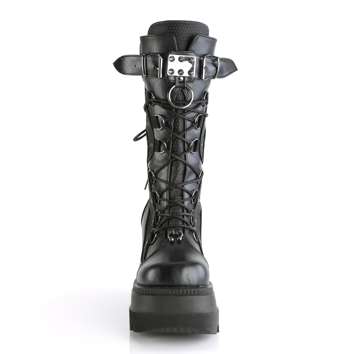 DemoniaCult Botas de mujer SHAKER-70 BLK de cuero vegano