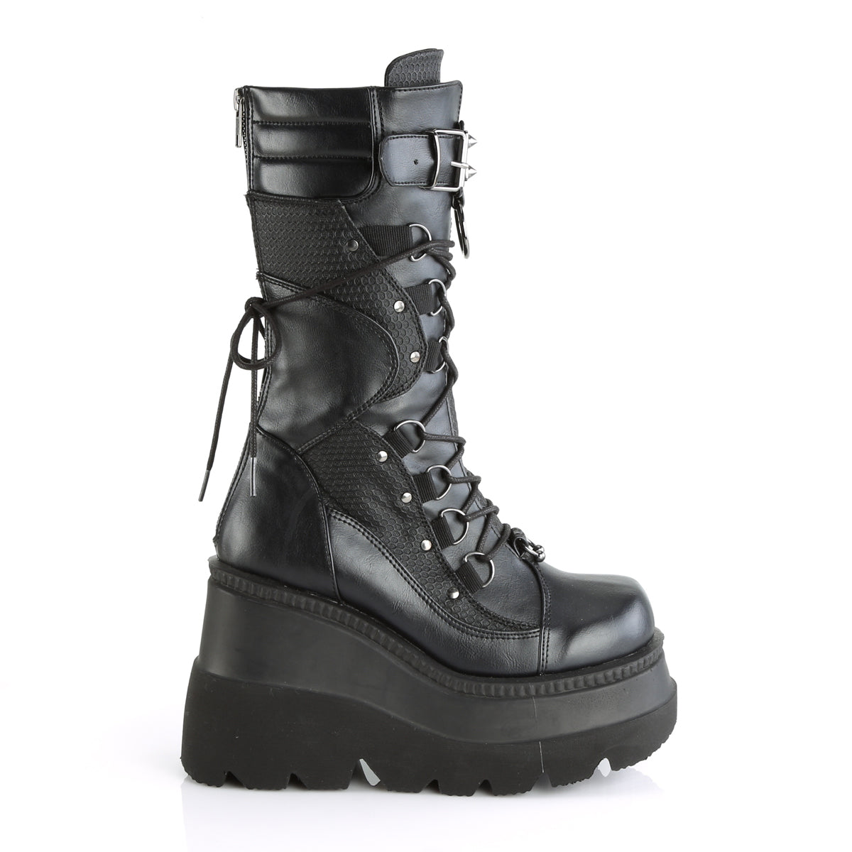DemoniaCult Botas de mujer SHAKER-70 BLK de cuero vegano