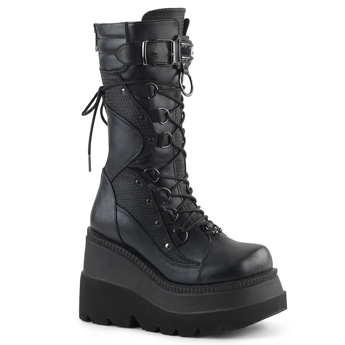 DemoniaCult Botas de mujer SHAKER-70 BLK de cuero vegano