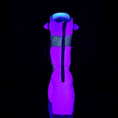 DemoniaCult Botas de mujer SHAKER-70 red de pescado de cuero vegano blanco blanco