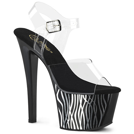 Pleaser Sandalias para mujer SKY-308CP-2 CLR / BLK-SLV Chrome
