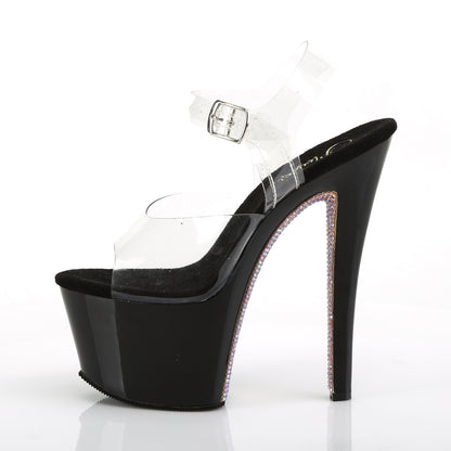 Pleaser Sandalias para mujer SKY-308CRS CLR / BLK-Champagne AB RSTN